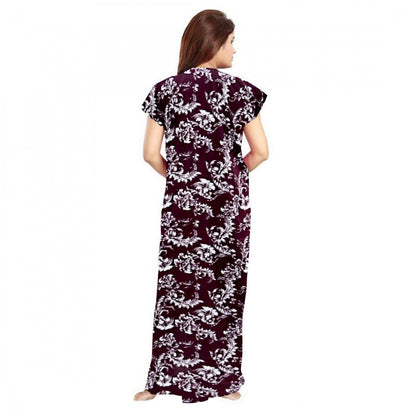 Generic Women's Cotton Printed Maxi Nighty (Wine)