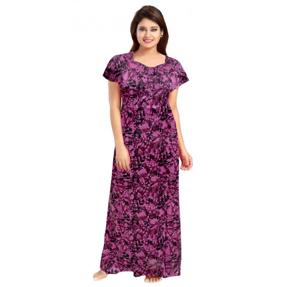 Generic Women's Cotton Printed Maxi Nighty (Wine)