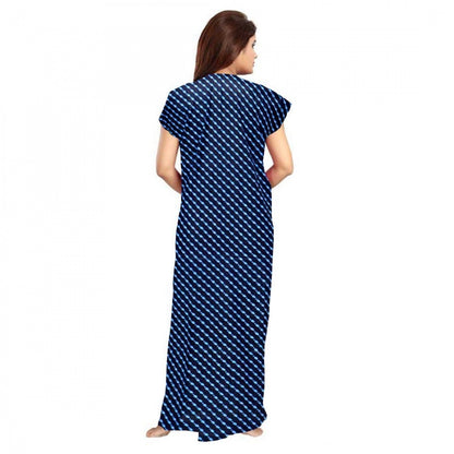 Generic Women's Cotton Printed Maxi Nighty (Blue)