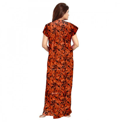 Generic Women's Cotton Printed Maxi Nighty (Orange)