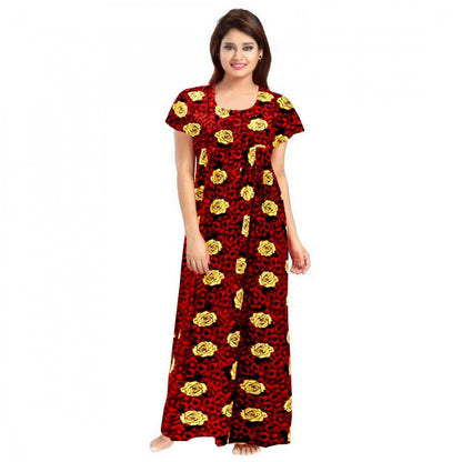 Generic Women's Cotton Printed Maxi Nighty (Maroon)