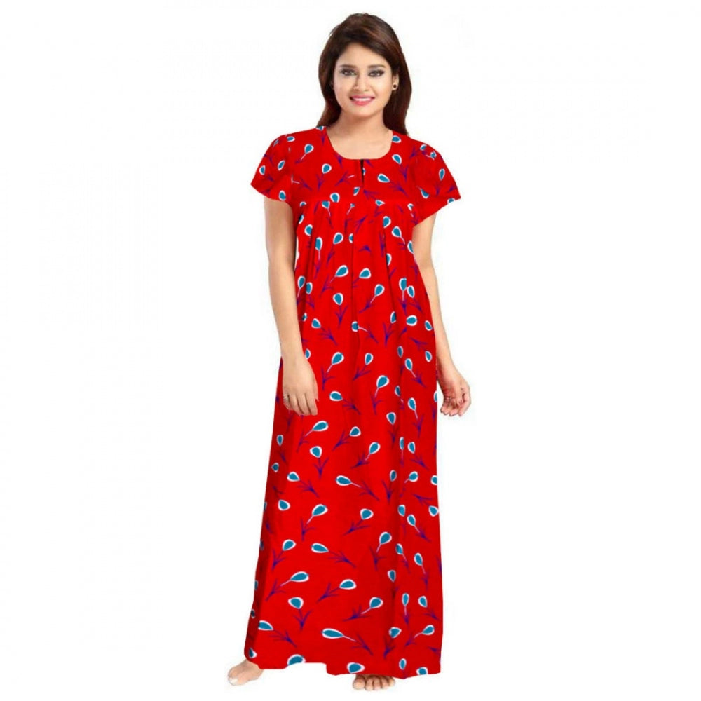 Generic Women's Cotton Printed Maxi Nighty (Red)