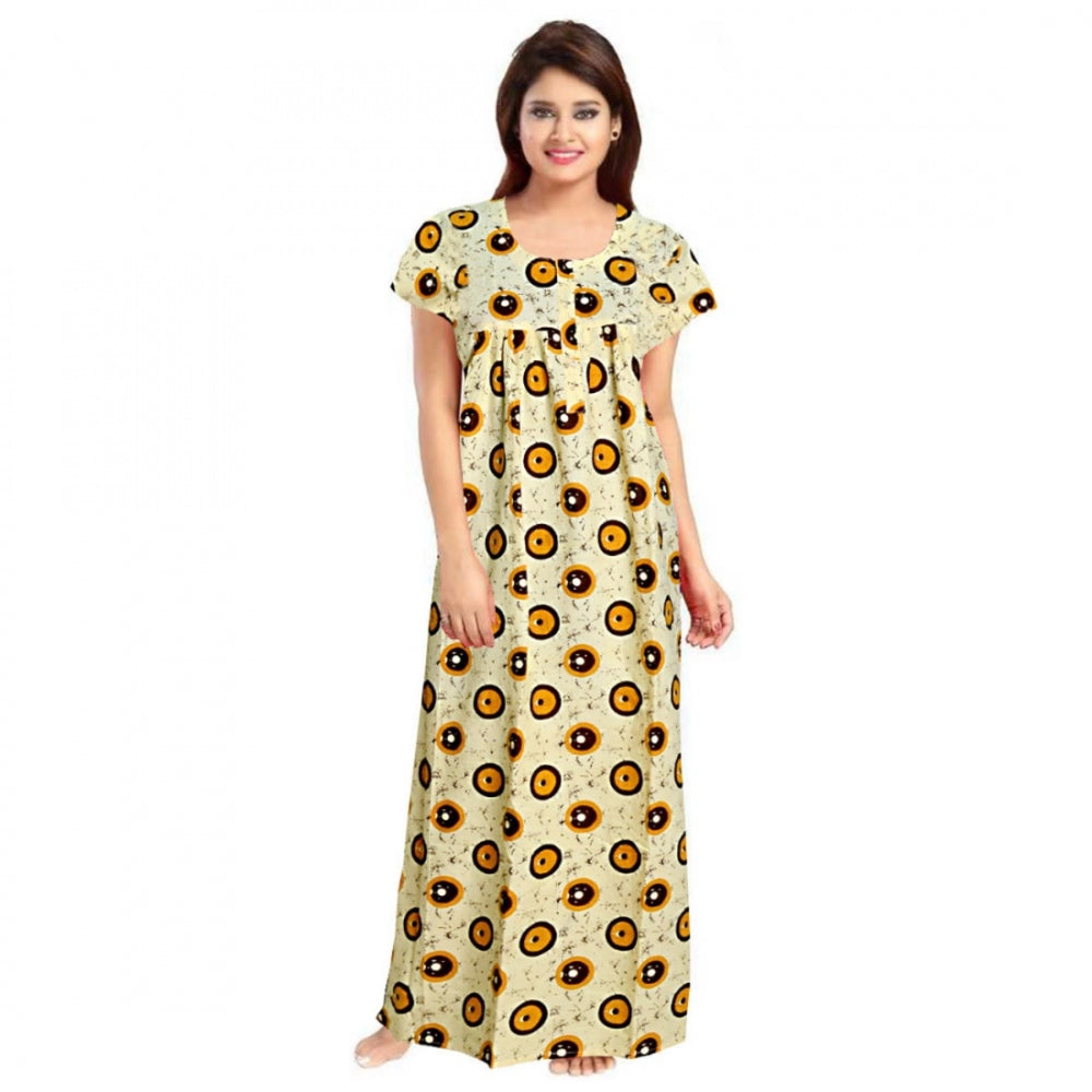 Generic Women's Cotton Printed Maxi Nighty (Off White)