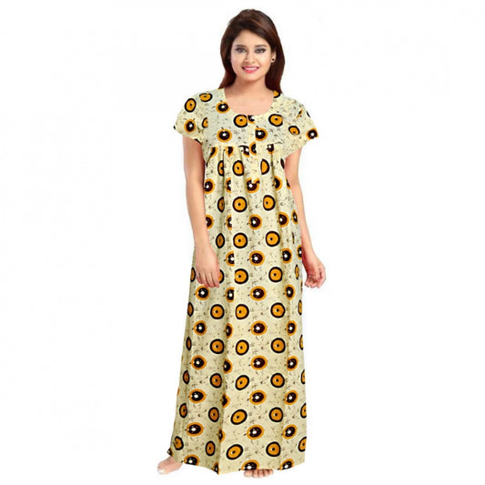 Generic Women's Cotton Printed Maxi Nighty (Off White)