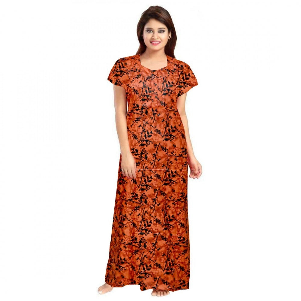 Generic Women's Cotton Printed Maxi Nighty (Orange)