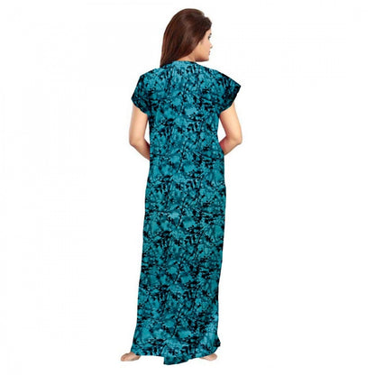 Generic Women's Cotton Printed Maxi Nighty (Blue)