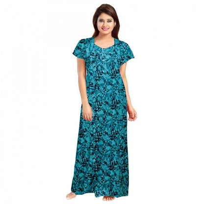 Generic Women's Cotton Printed Maxi Nighty (Blue)