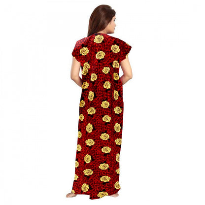 Generic Women's Cotton Printed Maxi Nighty (Maroon)