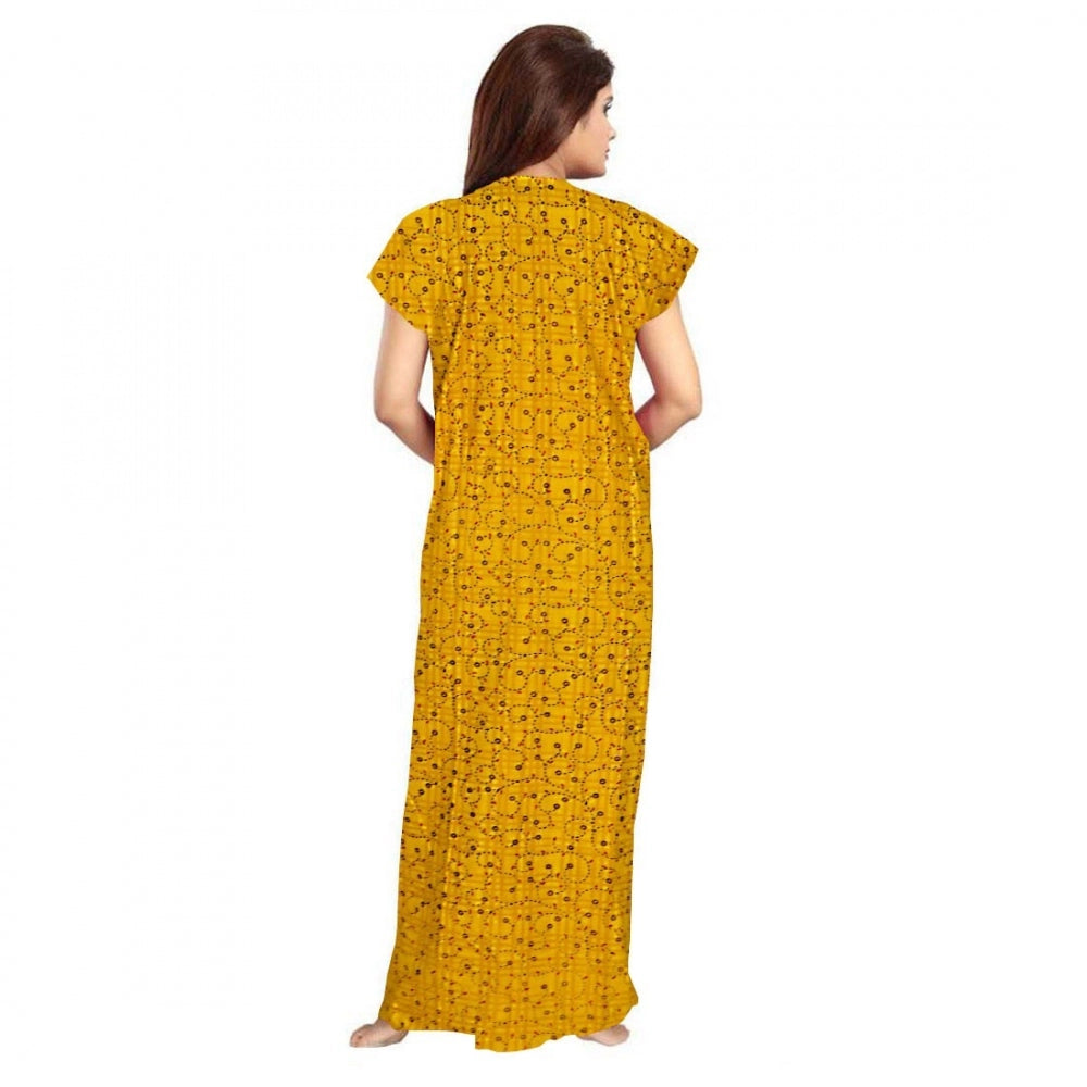 Generic Women's Cotton Printed Maxi Nighty (Yellow)