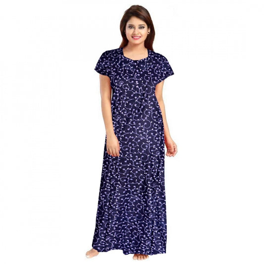 Generic Women's Cotton Printed Maxi Nighty (Blue)