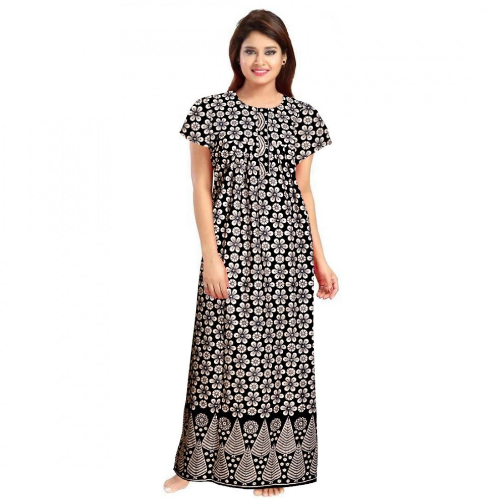 Generic Women's Cotton Printed Maxi Nighty (Black)