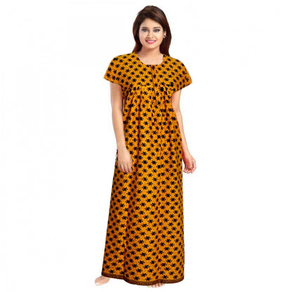 Generic Women's Cotton Printed Maxi Nighty (Mustard)