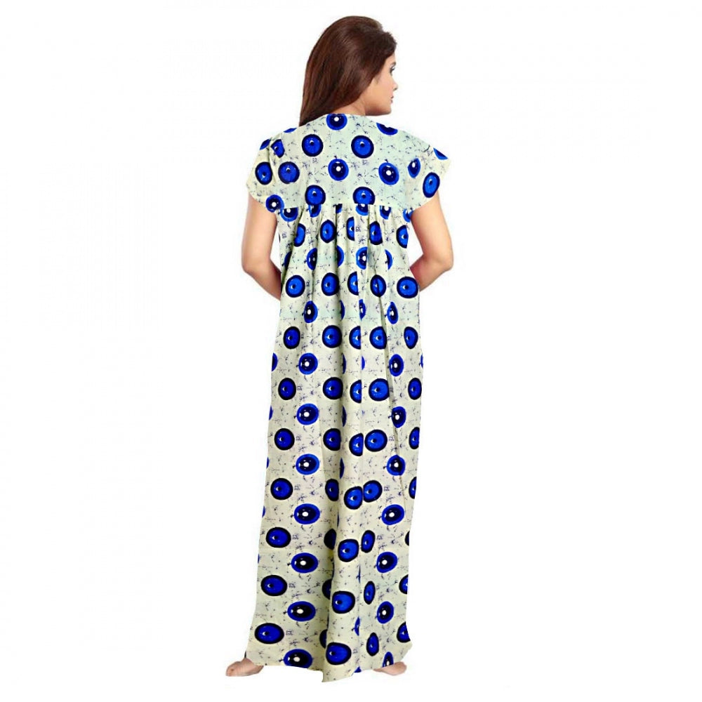 Generic Women's Cotton Printed Maxi Nighty (Off White)