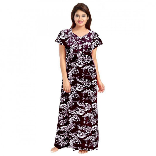 Generic Women's Cotton Printed Maxi Nighty (Wine)