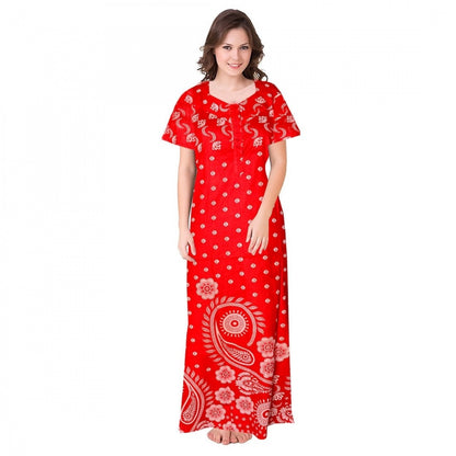 Generic Women's Cotton Printed Maxi Nighty (Red)