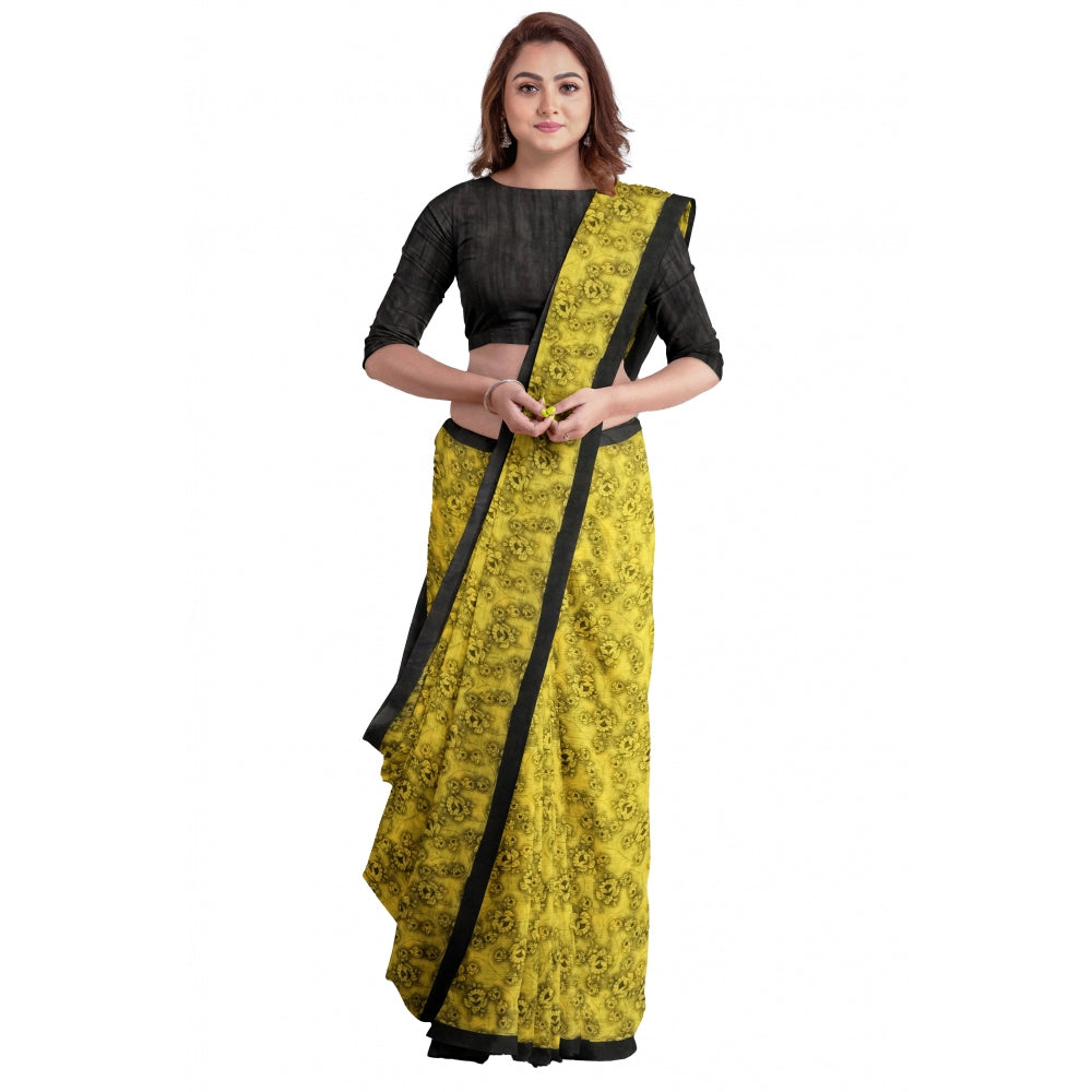 Generic Women's Super Line Saree with Blouse (Yellow, 5-6 Mtrs)