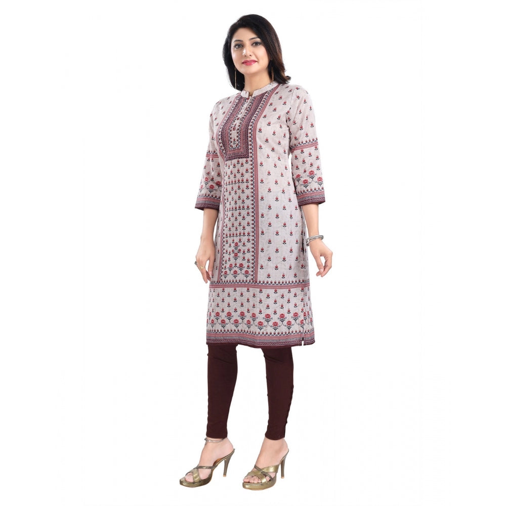 Generic Women's 3/4th Sleeve Cotton Blend Tunic Long Kurti (Beige)