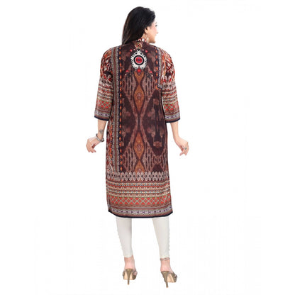 Generic Women's 3/4th Sleeve Masleen Tunic Long Kurti (Brown)