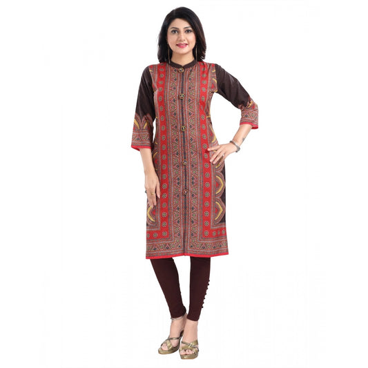 Generic Women's 3/4th Sleeve Cotton Blend Tunic Long Kurti (Multicolor)