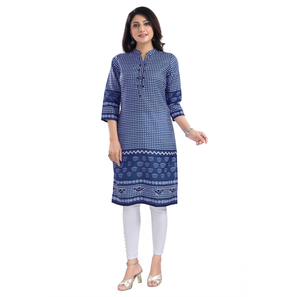 Generic Women's 3/4th Sleeve Cotton Blend Tunic Long Kurti (Blue)