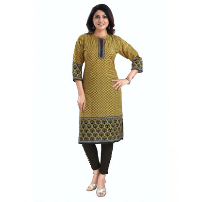 Generic Women's 3/4th Sleeve Cotton Blend Tunic Long Kurti (Yellow)