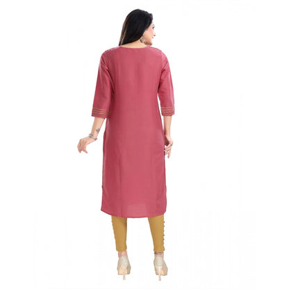 Generic Women's 3/4th Sleeve Silk Blend Tunic Long Kurti (Coral)