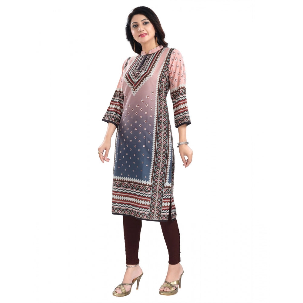 Generic Women's 3/4th Sleeve Masleen Tunic Long Kurti (Peach)