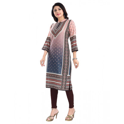 Generic Women's 3/4th Sleeve Masleen Tunic Long Kurti (Peach)