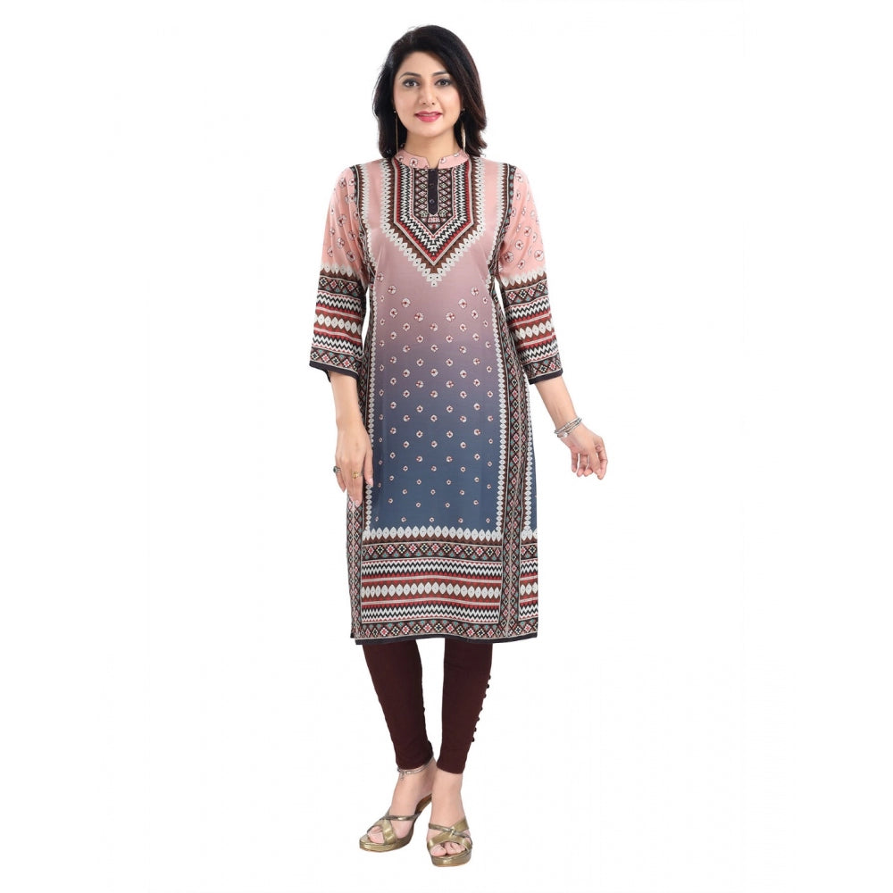 Generic Women's 3/4th Sleeve Masleen Tunic Long Kurti (Peach)