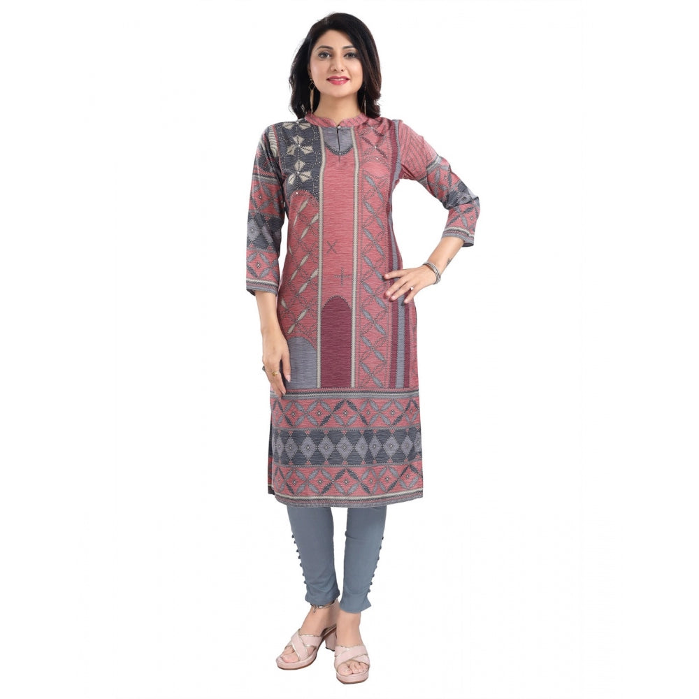 Generic Women's 3/4th Sleeve Masleen Tunic Long Kurti (Coral)