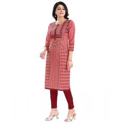 Generic Women's 3/4th Sleeve Cotton Blend Tunic Long Kurti (Pink)