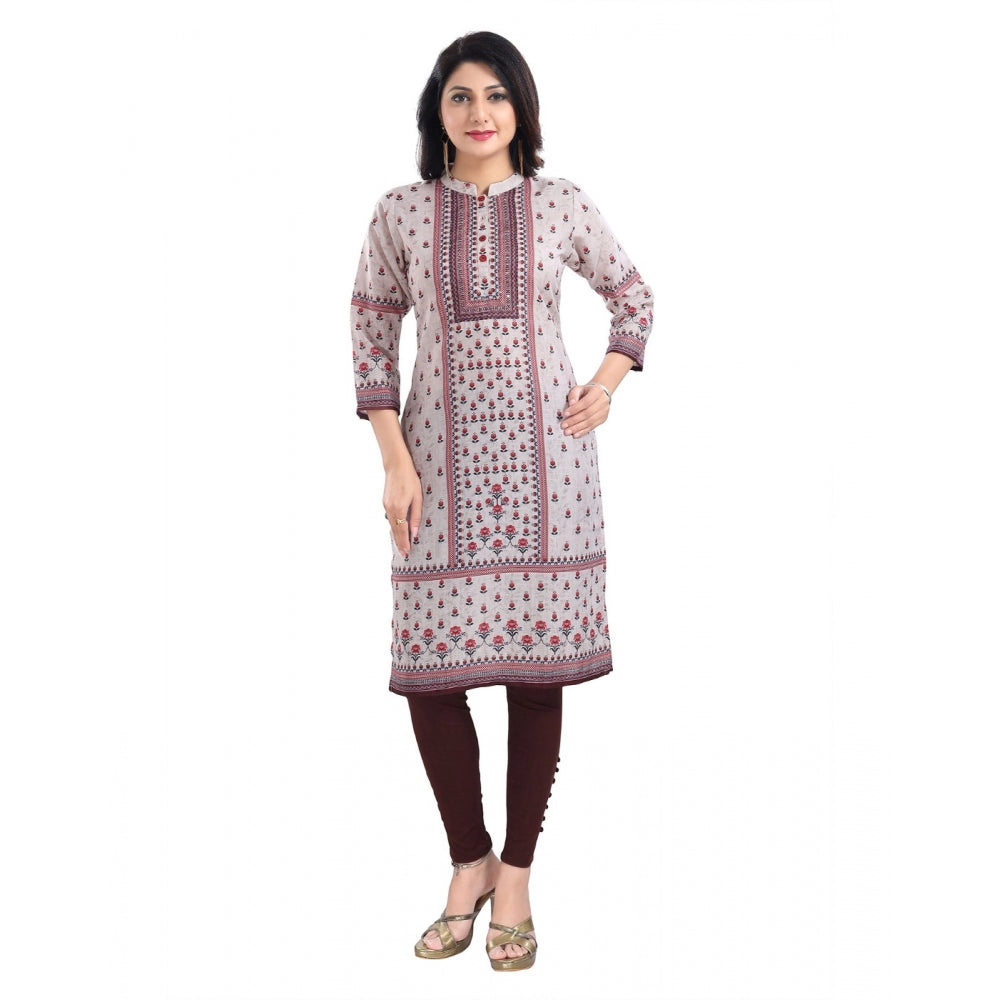 Generic Women's 3/4th Sleeve Cotton Blend Tunic Long Kurti (Beige)