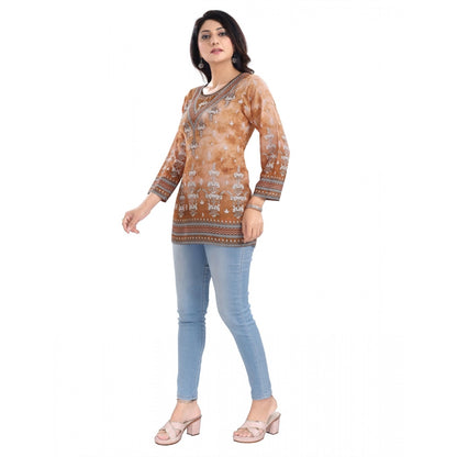 Generic Women's 3/4th Sleeve Faux Crepe Tunic Short Top (Light Brown)