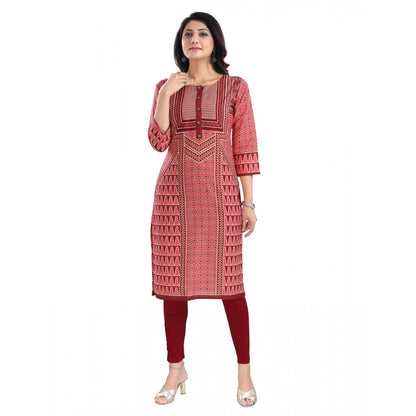 Generic Women's 3/4th Sleeve Cotton Blend Tunic Long Kurti (Pink)