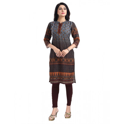 Generic Women's 3/4th Sleeve Cotton Blend Tunic Long Kurti (Brown)