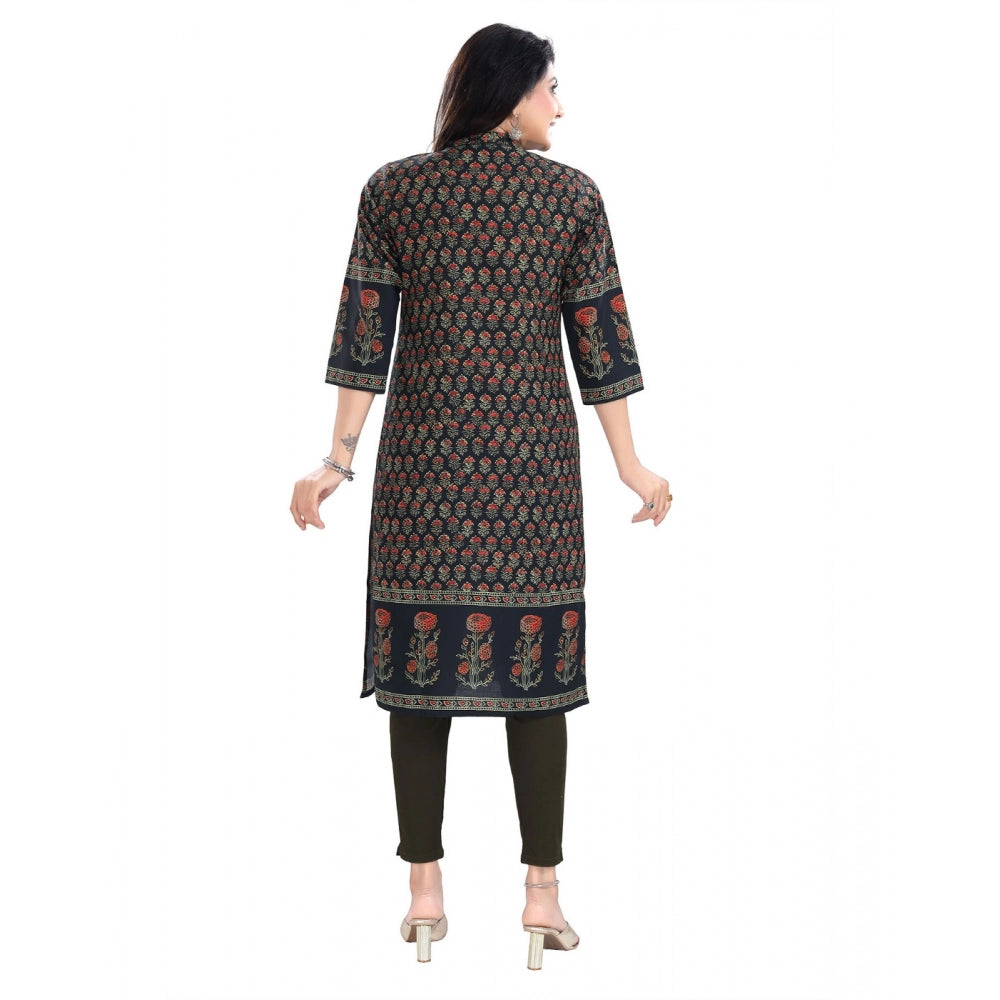 Generic Women's 3/4th Sleeve Cotton Blend Tunic Long Kurti (Black)