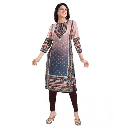 Generic Women's 3/4th Sleeve Masleen Tunic Long Kurti (Peach)