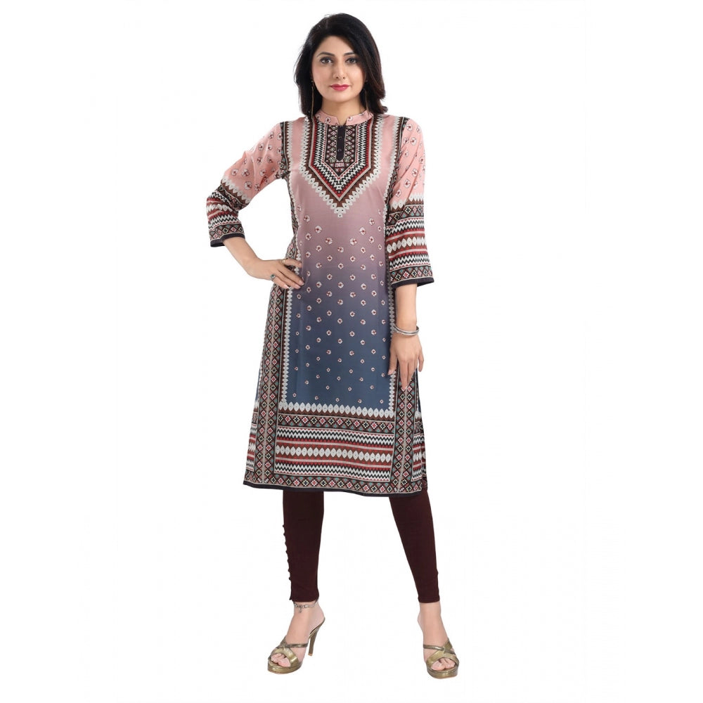 Generic Women's 3/4th Sleeve Masleen Tunic Long Kurti (Peach)