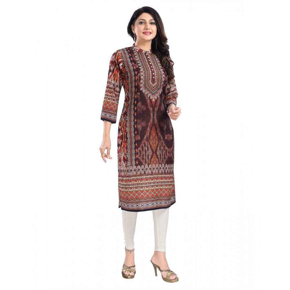 Generic Women's 3/4th Sleeve Masleen Tunic Long Kurti (Brown)