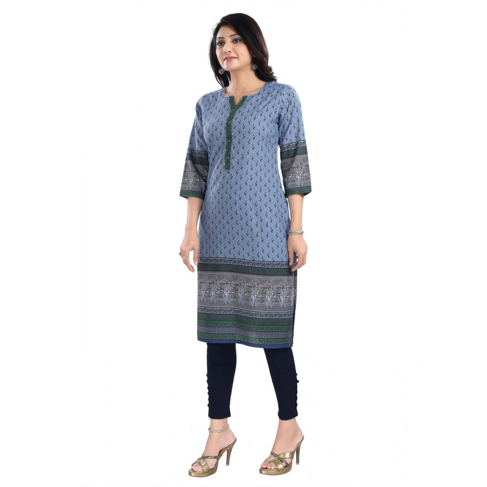 Generic Women's 3/4th Sleeve Cotton Blend Tunic Long Kurti (Blue)