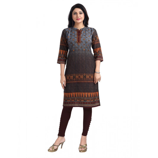 Generic Women's 3/4th Sleeve Cotton Blend Tunic Long Kurti (Brown)