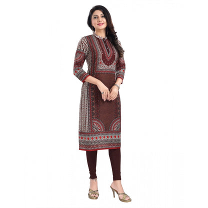 Generic Women's 3/4th Sleeve Masleen Tunic Long Kurti (Brown)