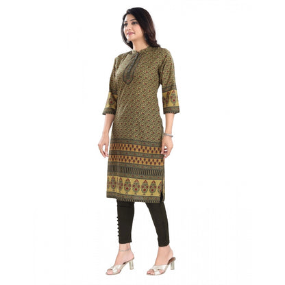 Generic Women's 3/4th Sleeve Cotton Blend Tunic Long Kurti (Yellow)