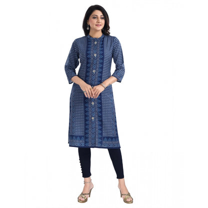 Generic Women's 3/4th Sleeve Cotton Blend Tunic Long Kurti (Blue)