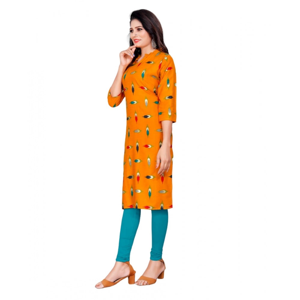 Generic Women's Rayon Foil Printed Straight Kurti (MustardYellow)