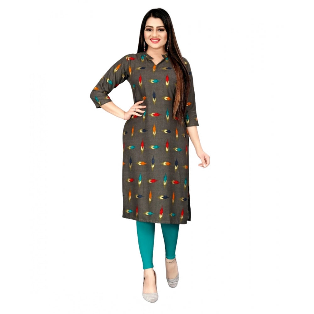 Generic Women's Rayon Foil Printed Straight Kurti (MehandhiGreen)