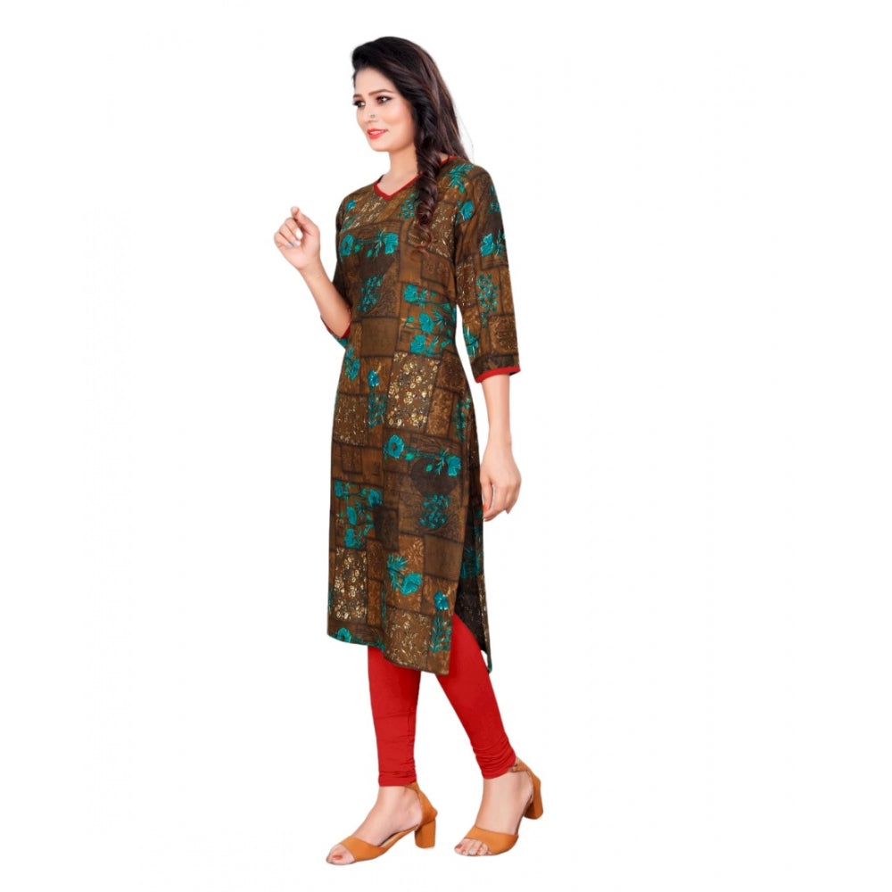 Generic Women's Rayon Foil Printed Straight Kurti (SeaGreen)