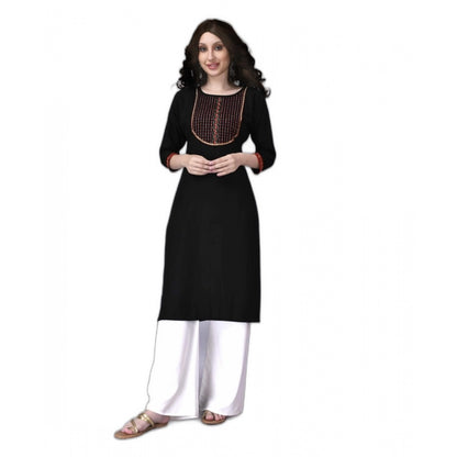 Generic Women's Rayon Lace Straight Kurti (Black)