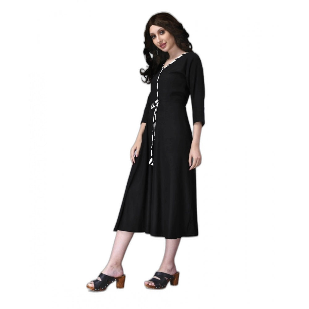 Generic Women's Rayon Lace Straight Kurti (Black)