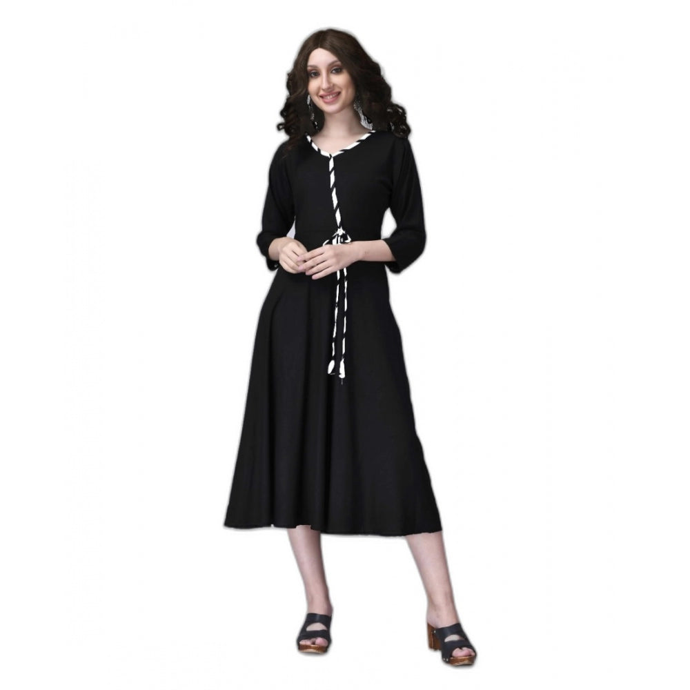 Generic Women's Rayon Lace Straight Kurti (Black)